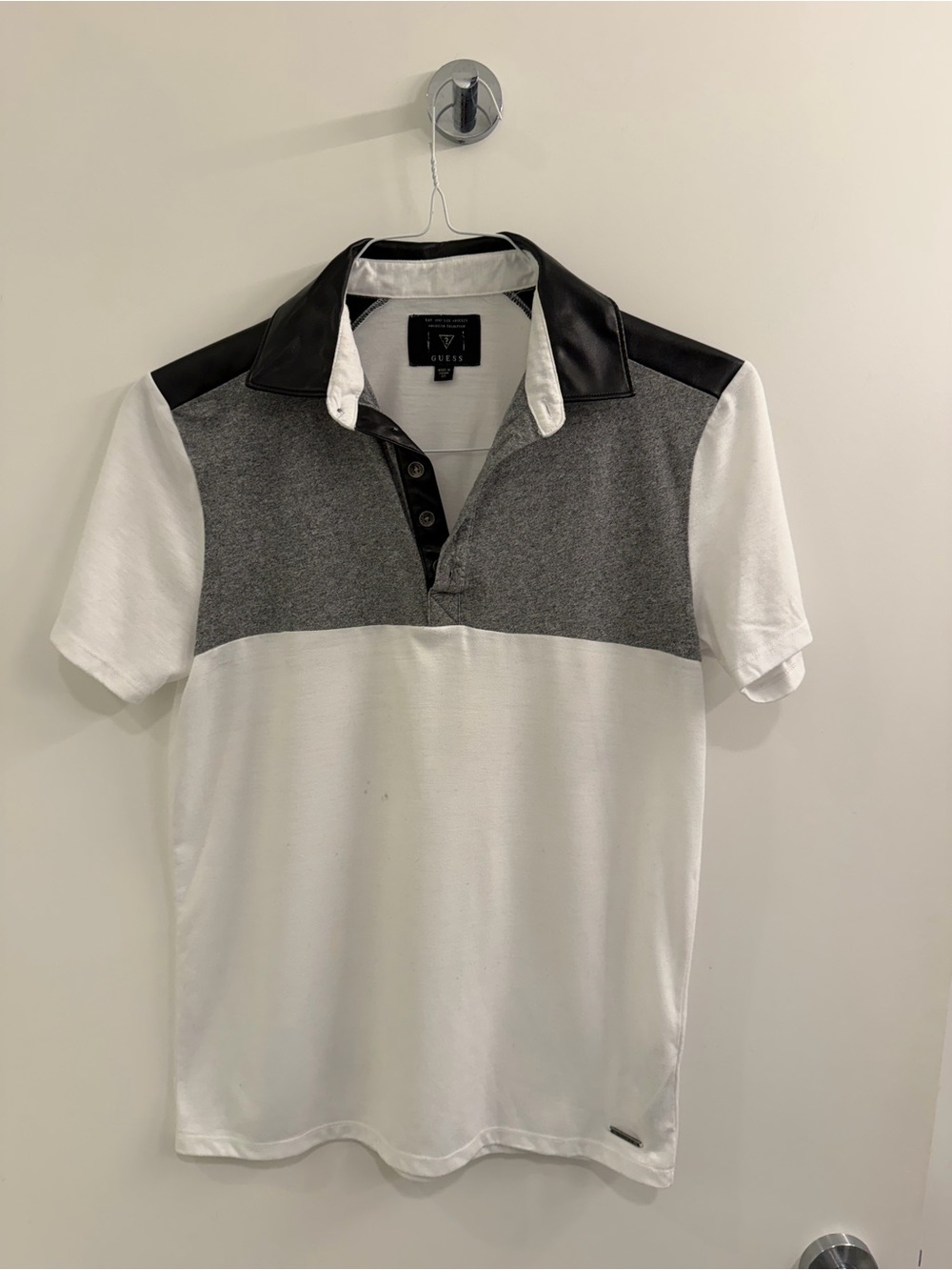 GUESS Men's White, Gray & Black Short Sleeve Polo